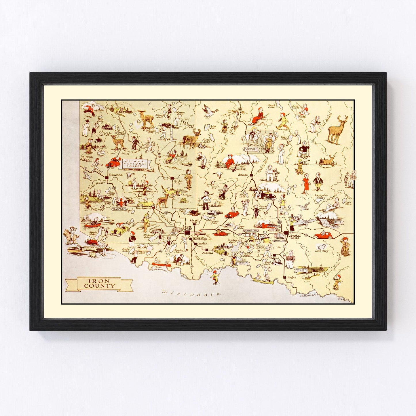 Vintage map of Iron County, Michigan, 1936
