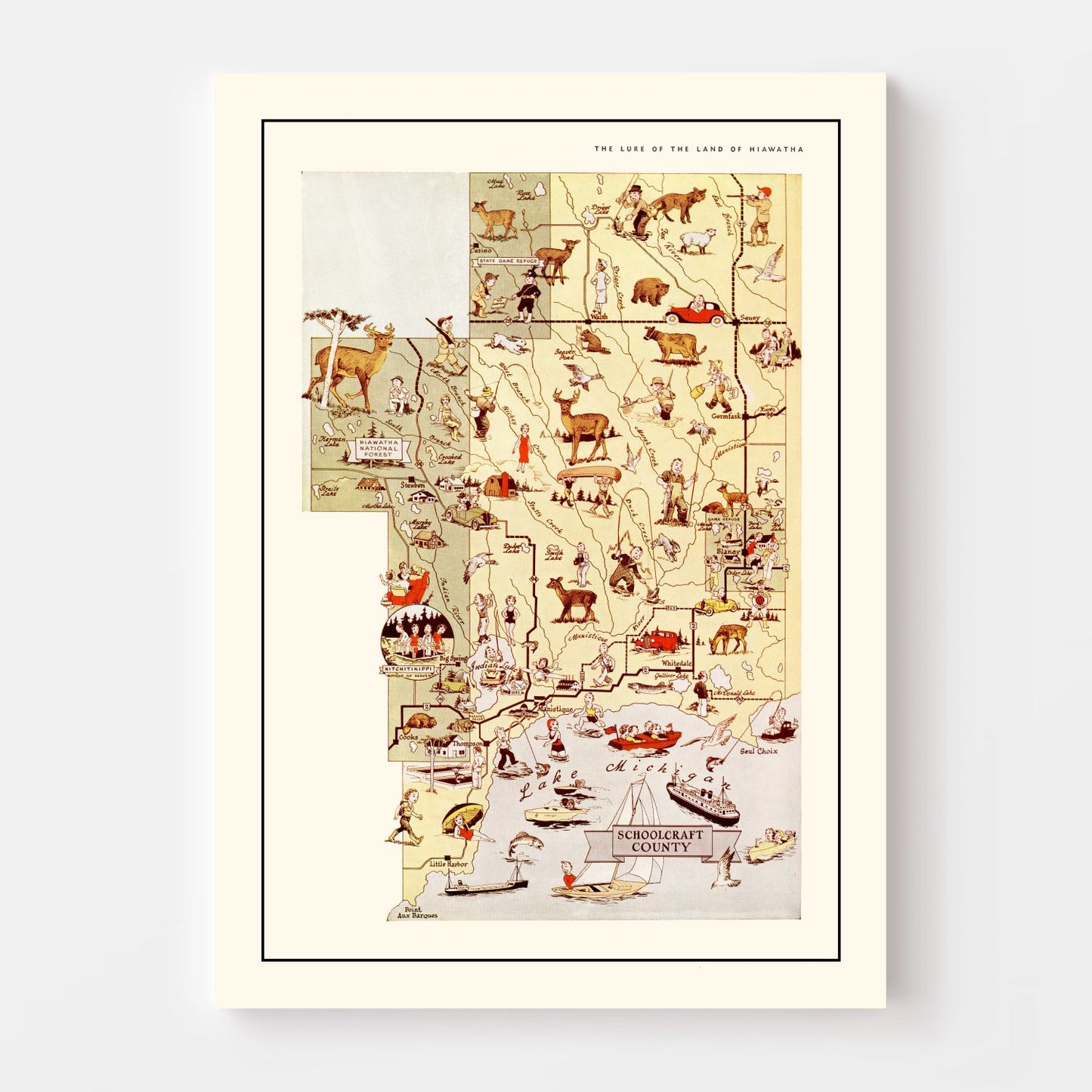 Vintage Map of Schoolcraft County, Michigan, 1936