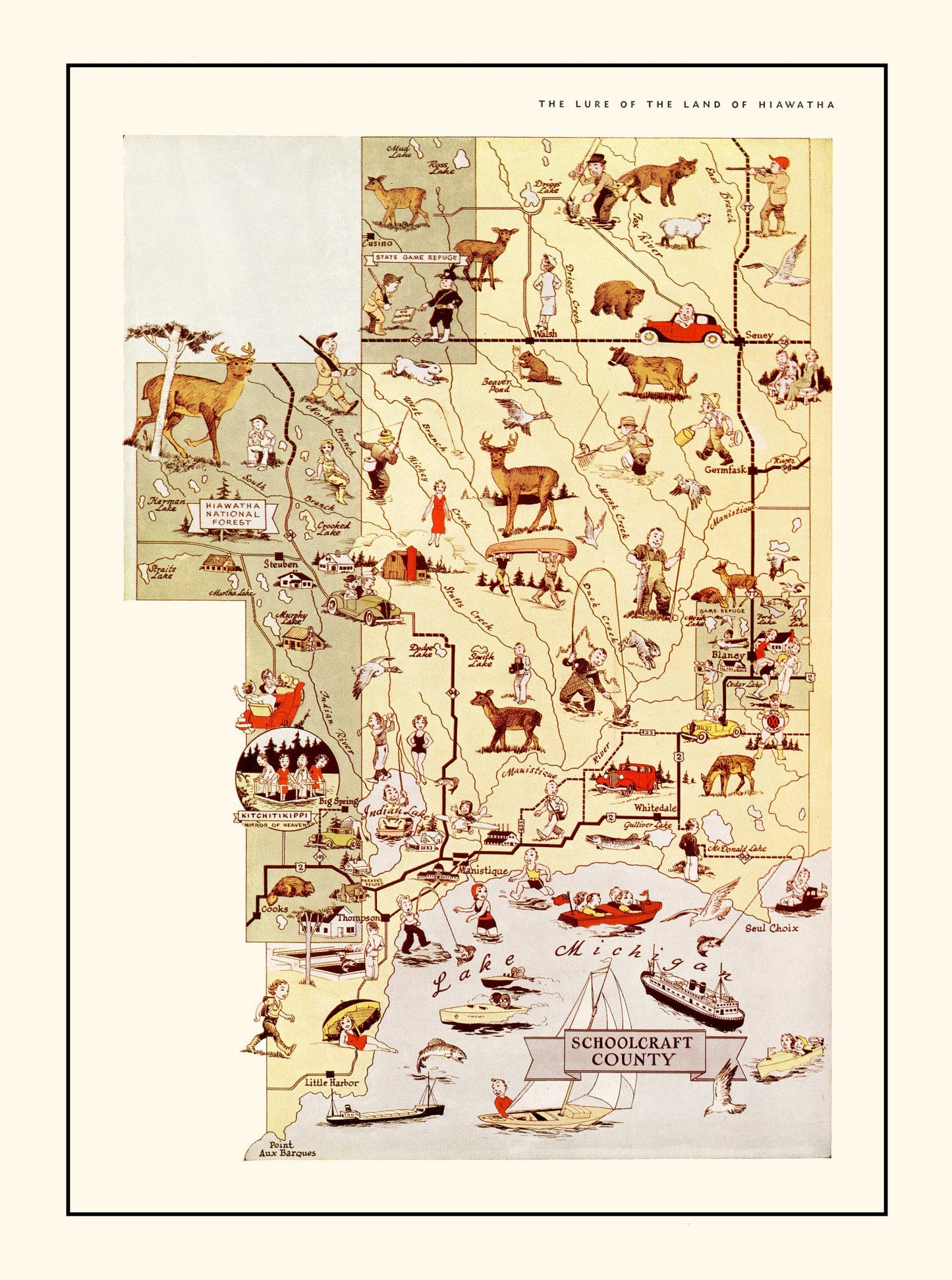 Vintage Map of Schoolcraft County, Michigan, 1936