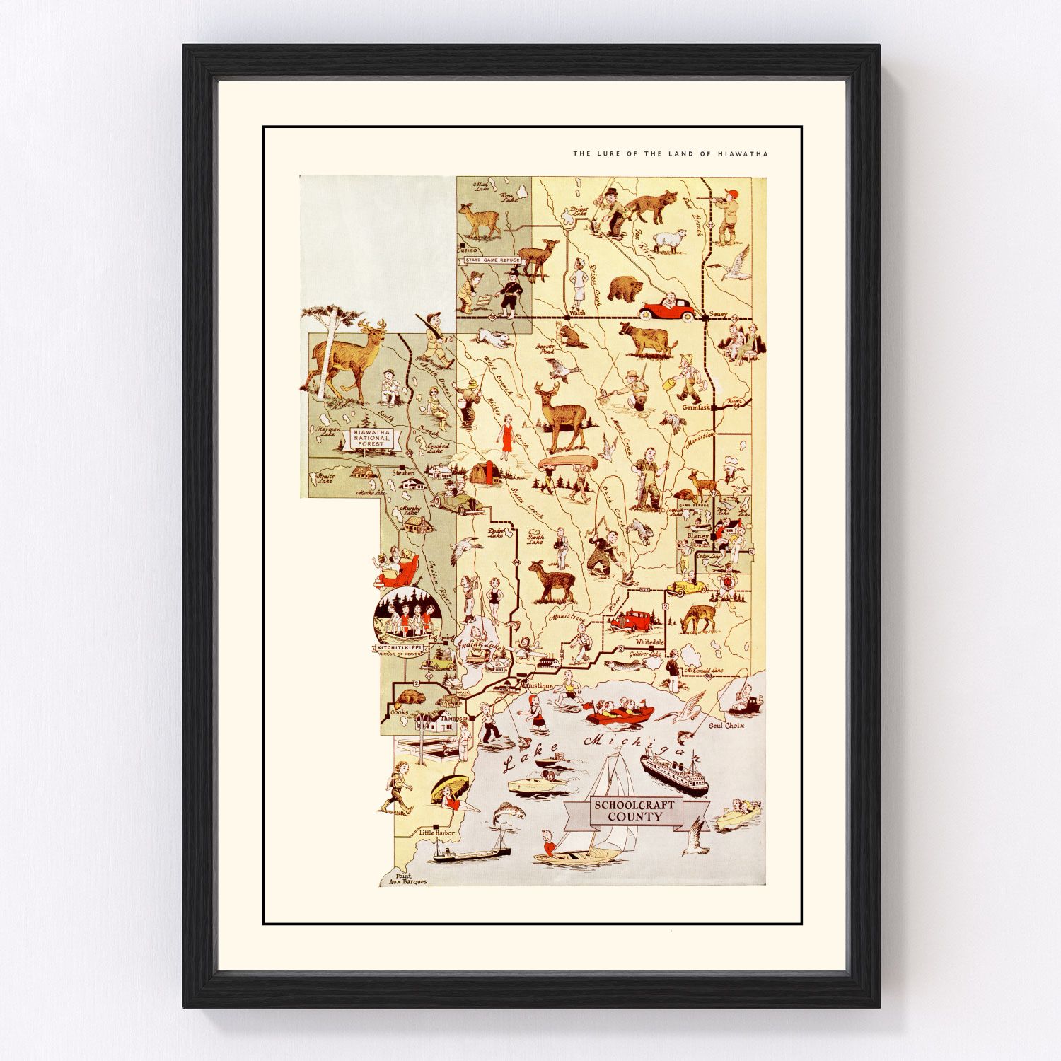 vintage map of Schoolcraft County, Michigan, 1936