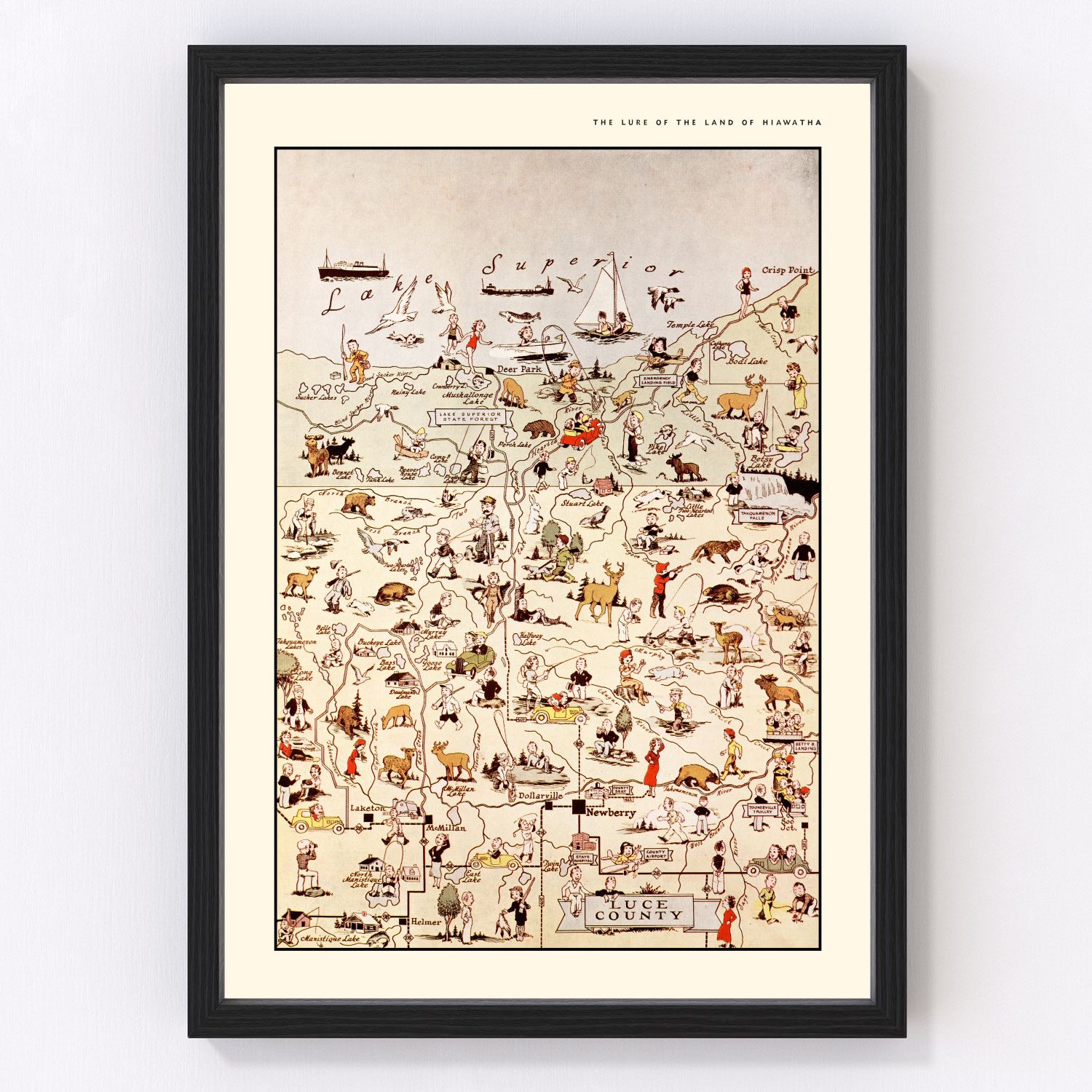 Vintage map of Luce County, Michigan, 1936