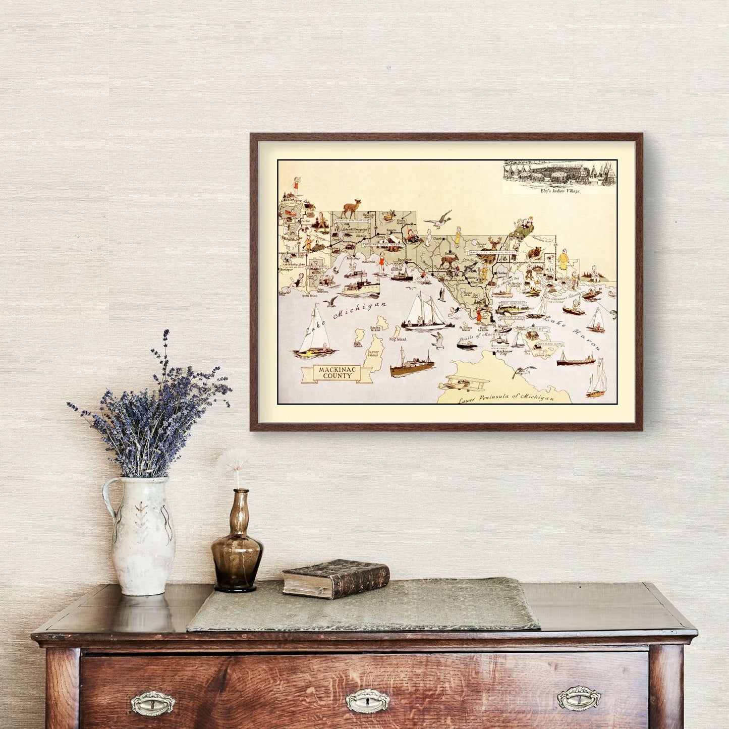 Vintage Map of Mackinac County, Michigan, 1936