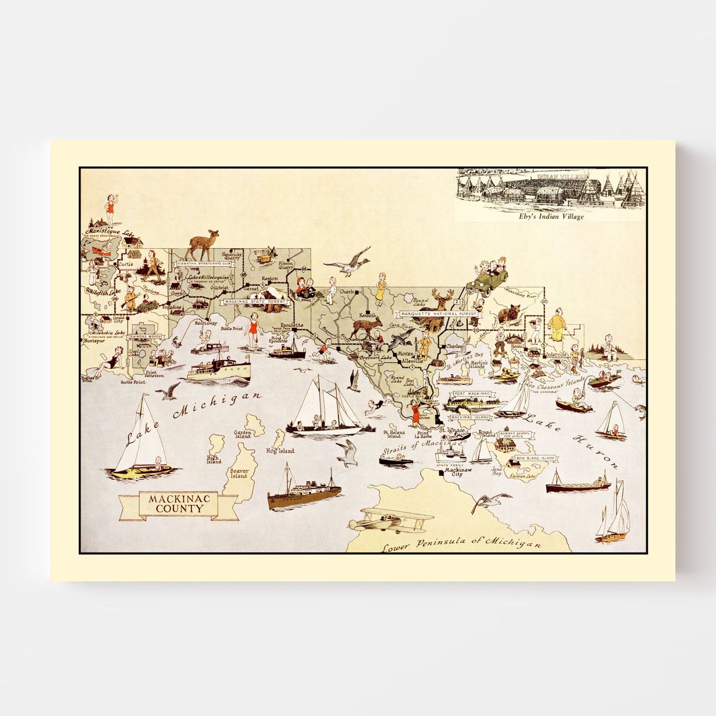 Vintage Map of Mackinac County, Michigan, 1936