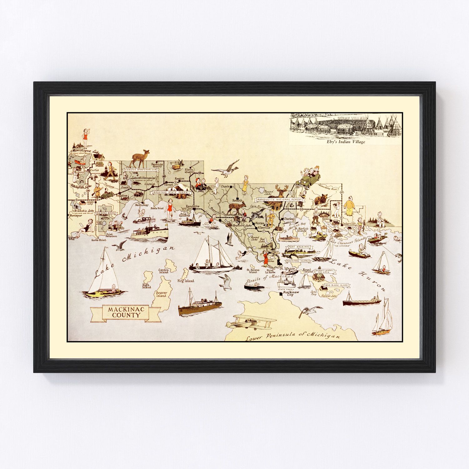 Vintage map of Mackinac County, Michigan, 1936