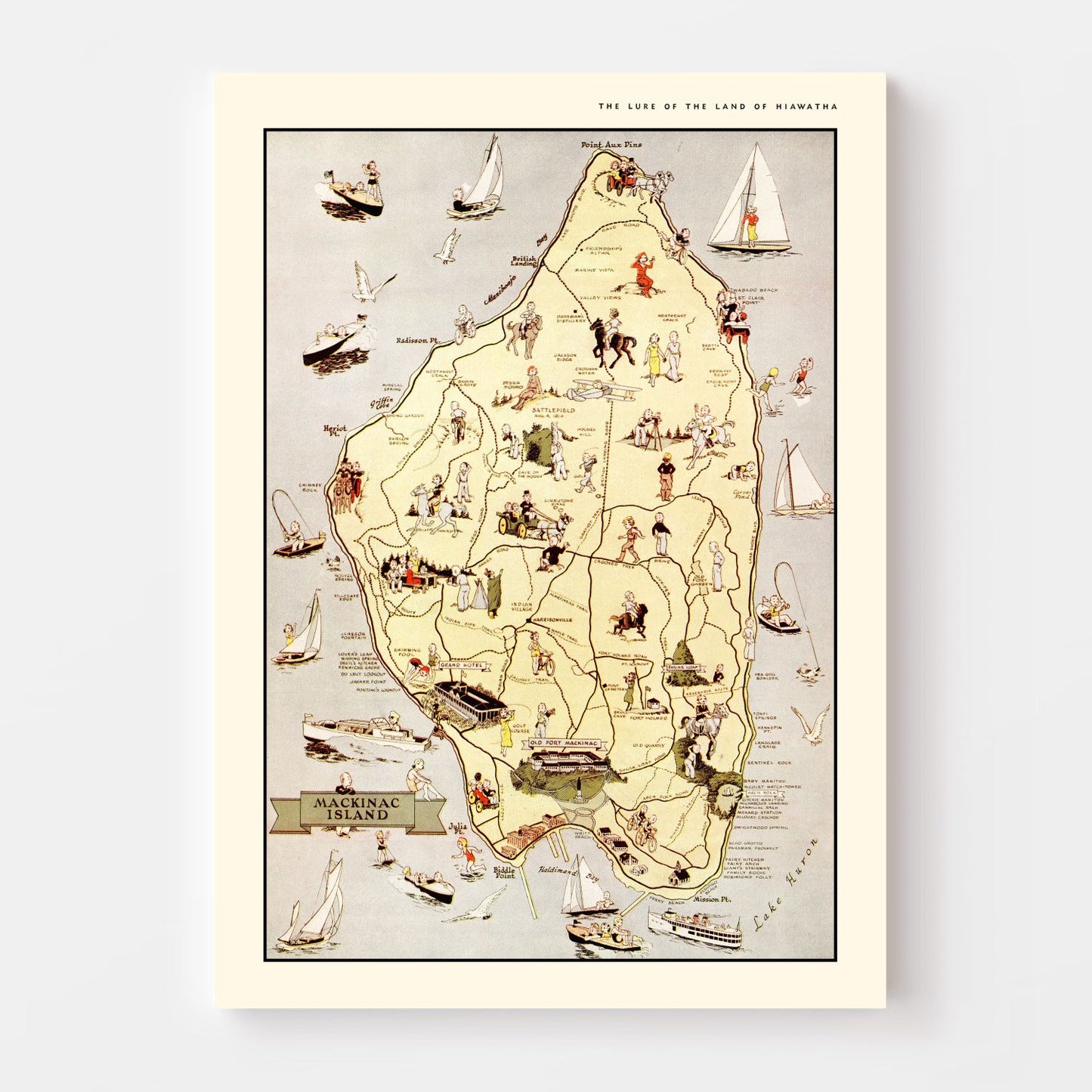 Vintage Map of Mackinac Island, Michigan, 1936