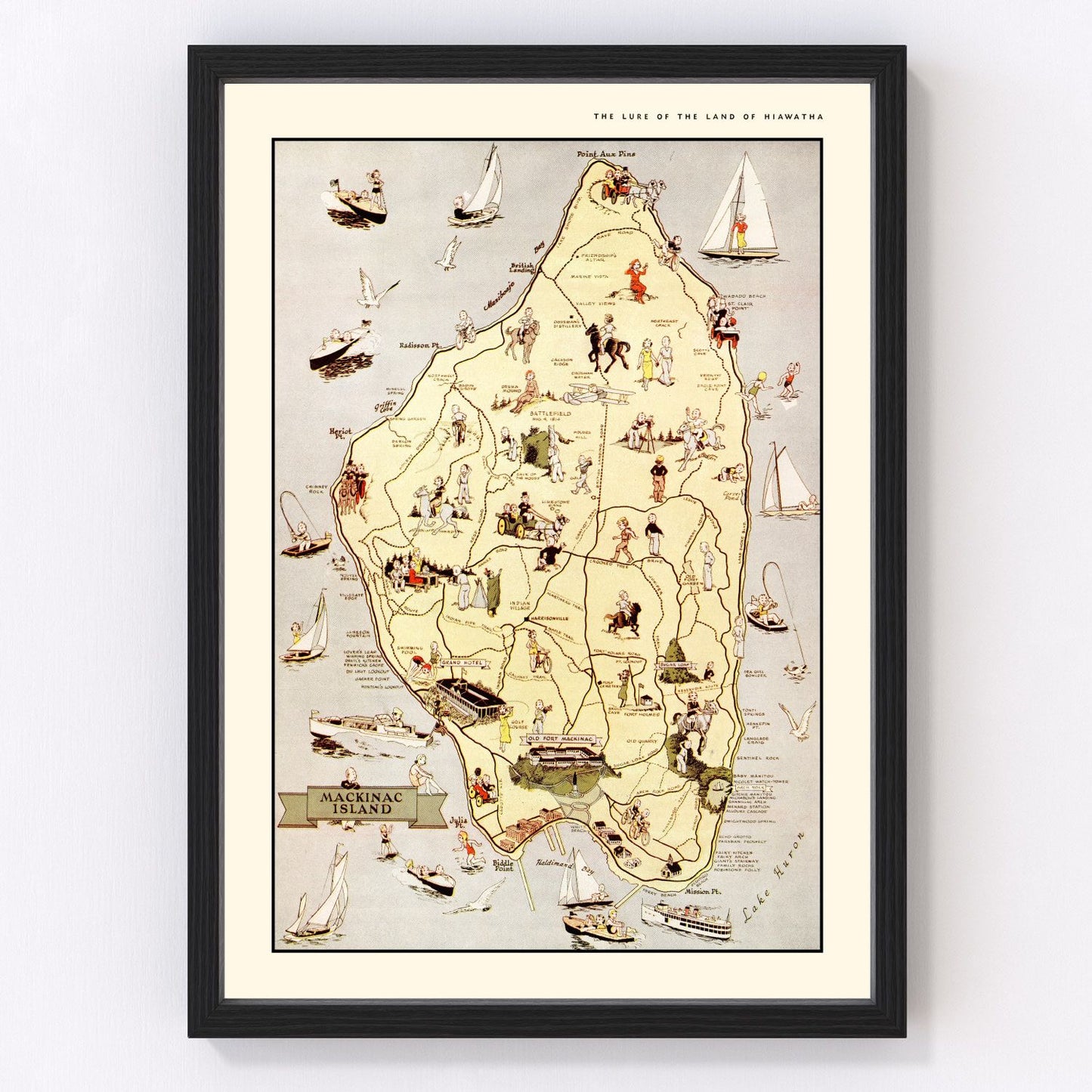 Vintage map of Mackinac Island, Michigan, 1936