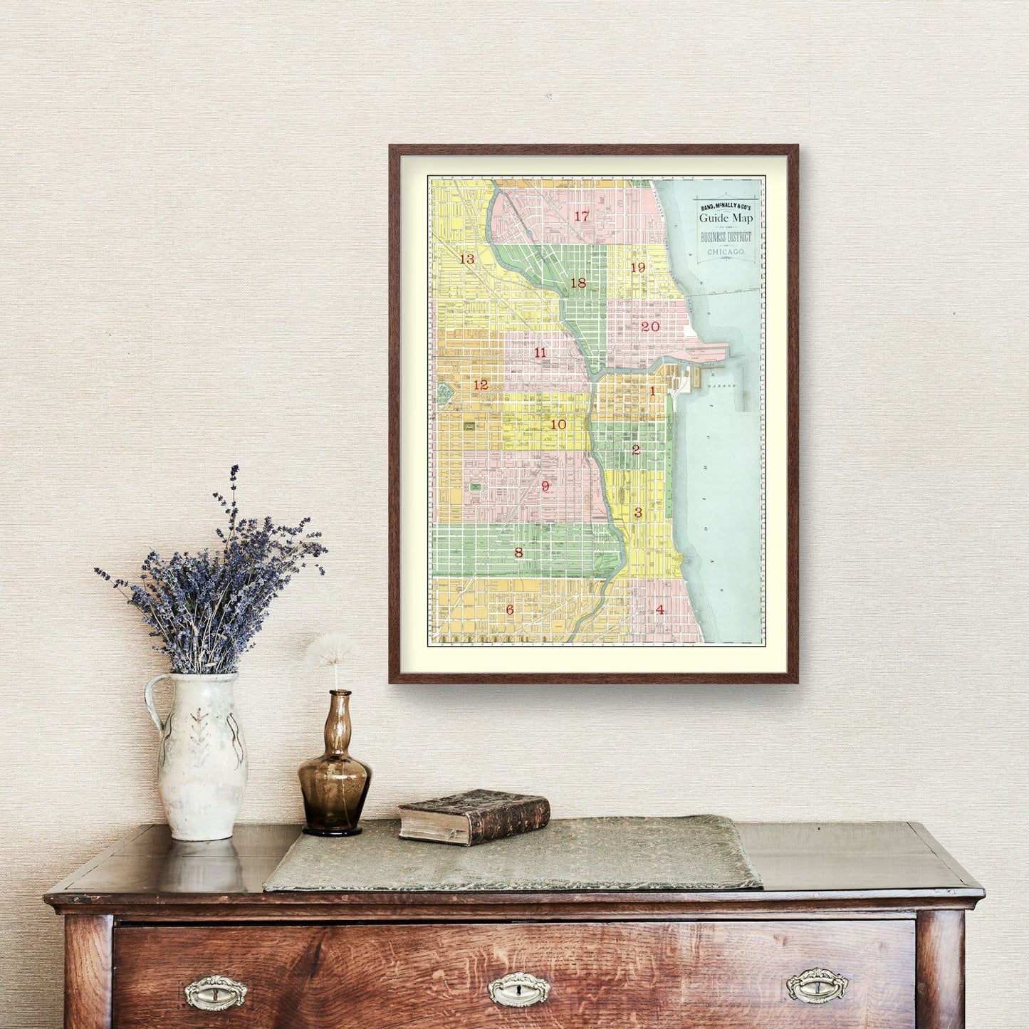 Vintage Map of the Business District of Chicago, Illinois 1875