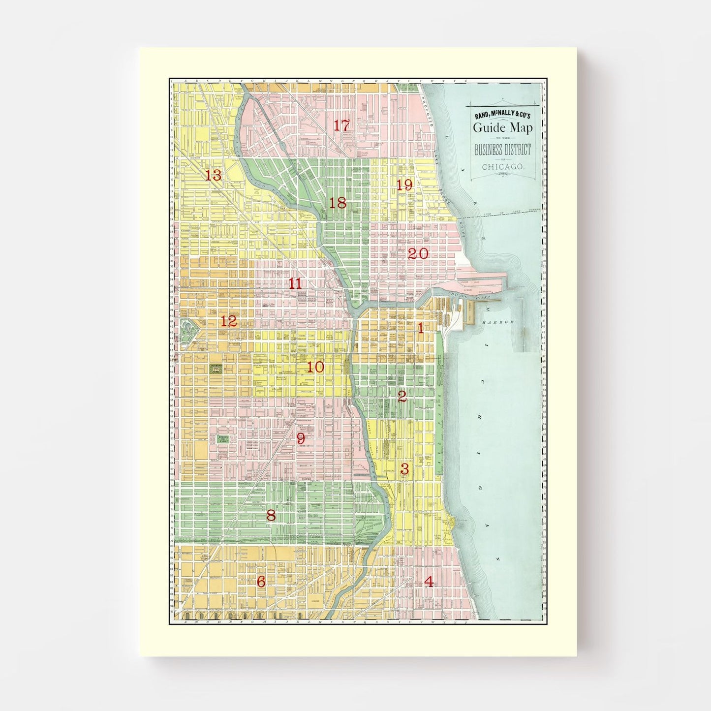 Vintage Map of the Business District of Chicago, Illinois 1875