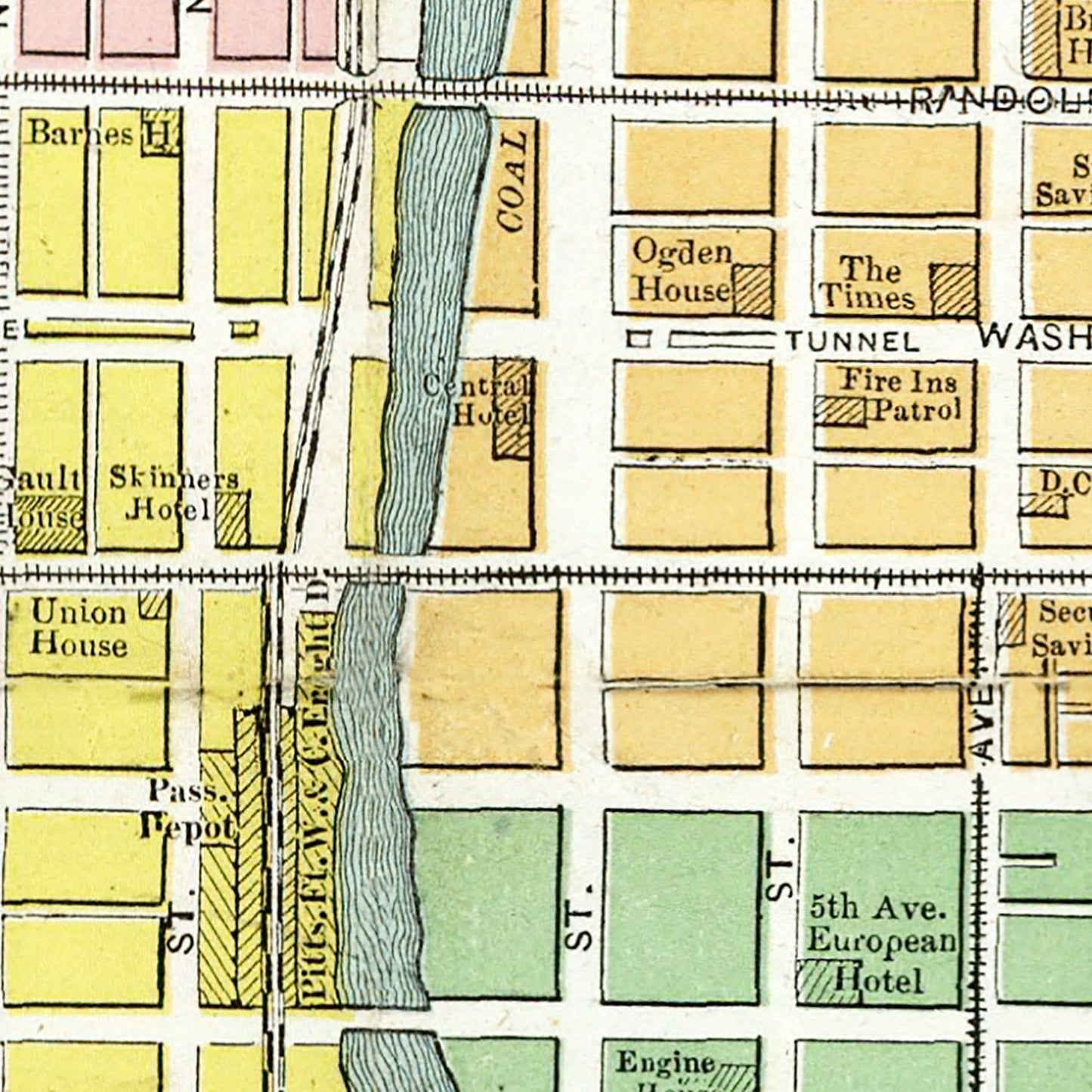 Vintage Map of the Business District of Chicago, Illinois 1875