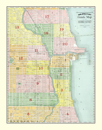 Vintage Map of the Business District of Chicago, Illinois 1875