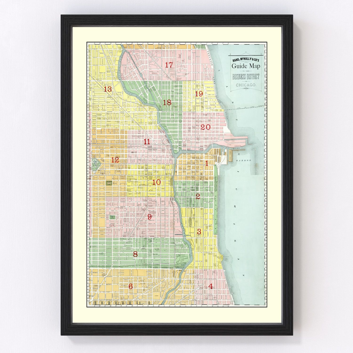 vintage map of the business district of Chicago, Illinois, 1875