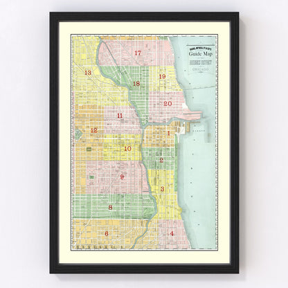 vintage map of the business district of Chicago, Illinois, 1875