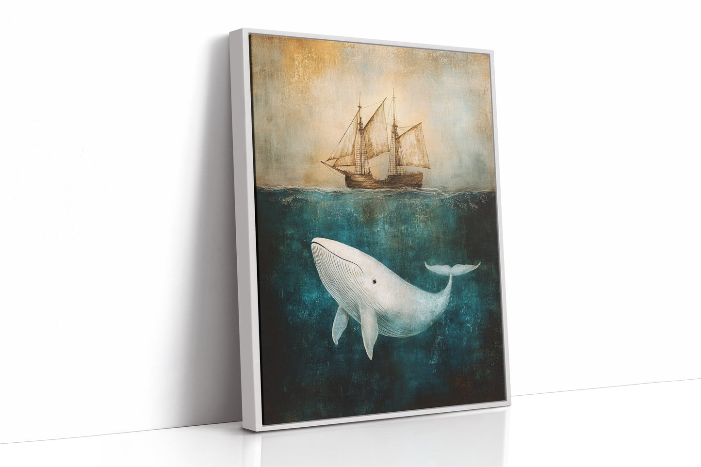 Whale Beneath the Tall Ship - Vintage Seascape Art