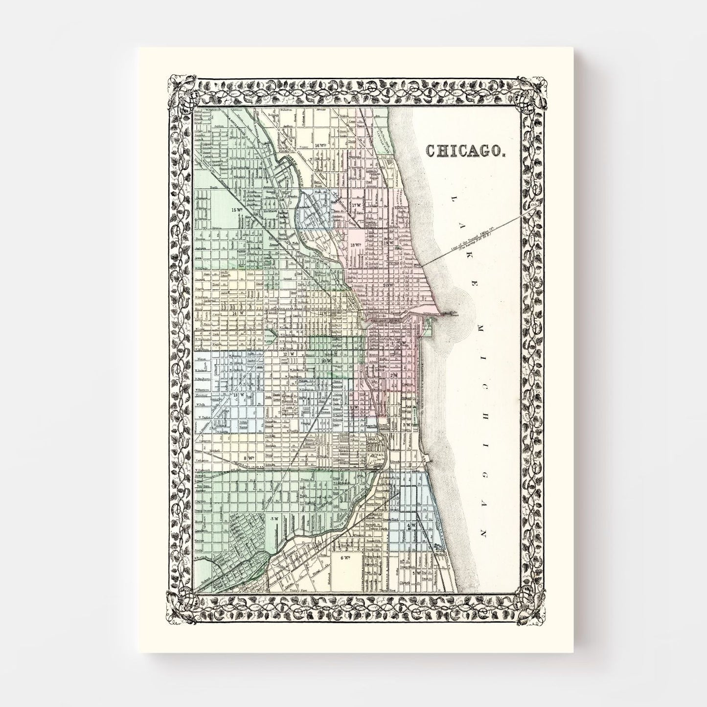 Vintage Map of Chicago, Illinois, 1874 - Edition I