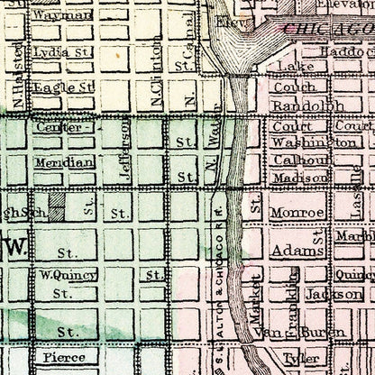 Vintage Map of Chicago, Illinois, 1874 - Edition I