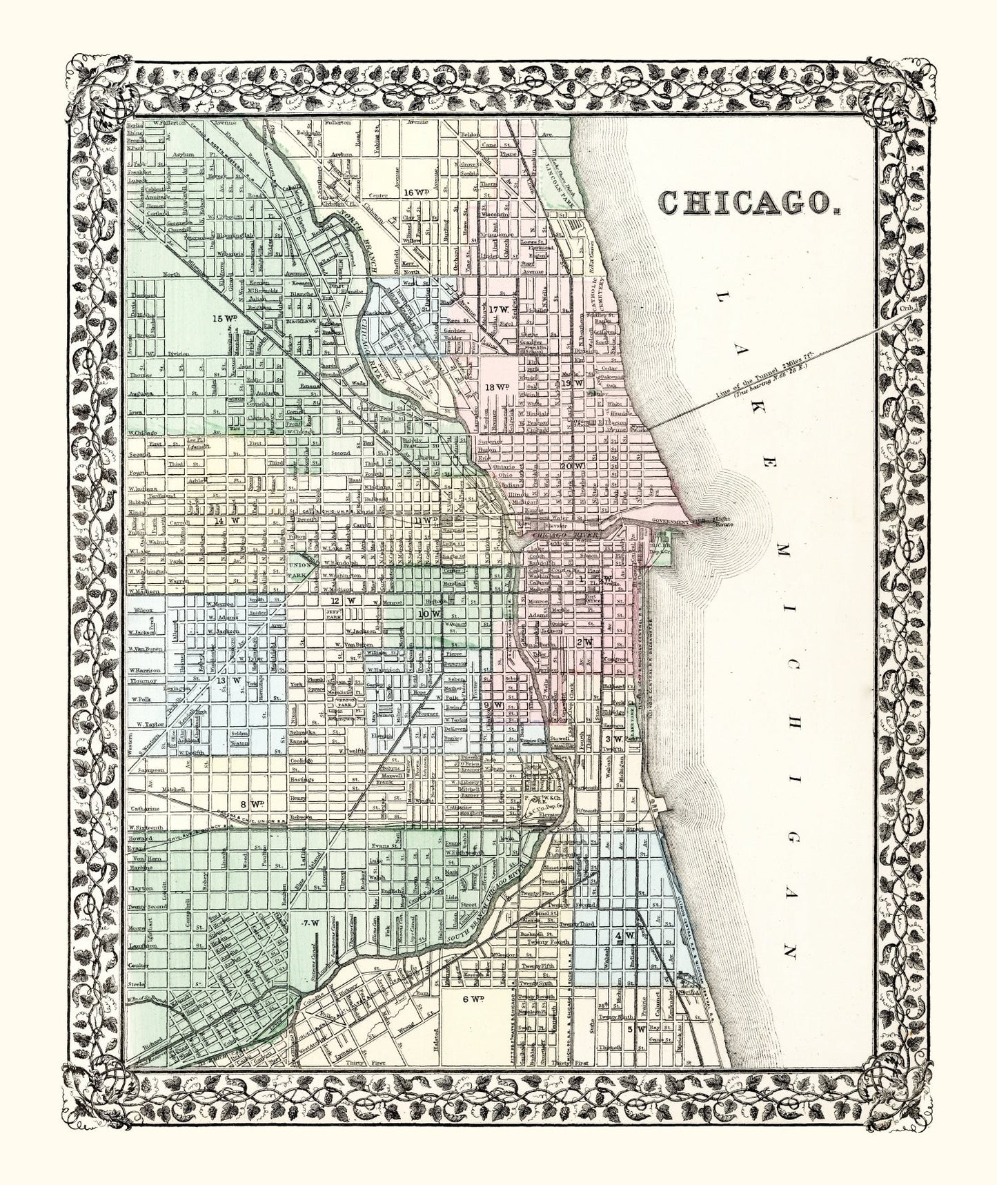 Vintage Map of Chicago, Illinois, 1874 - Edition I