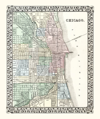 Vintage Map of Chicago, Illinois, 1874 - Edition I