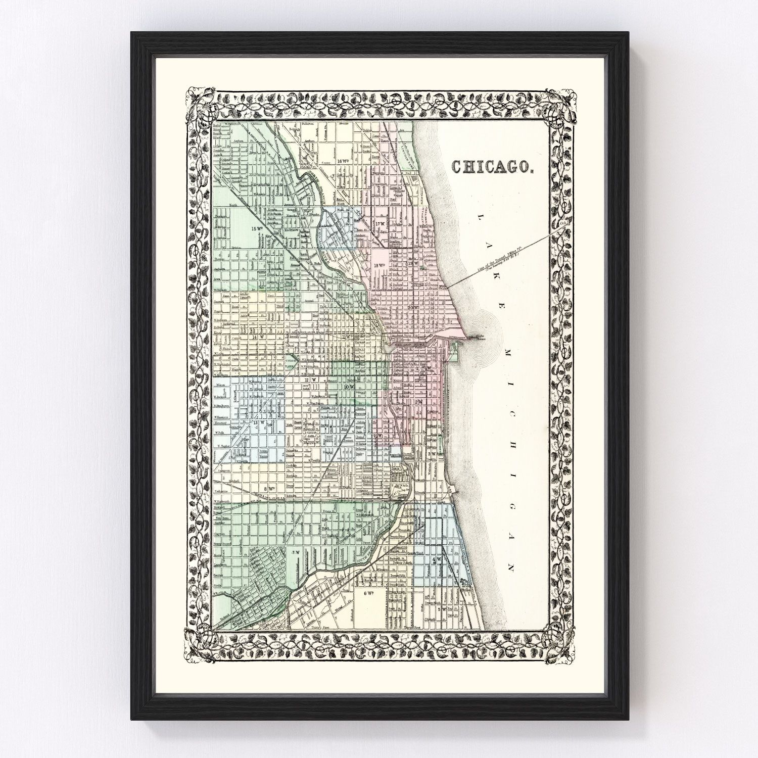 Vintage map of Chicago, Illinois, 1874, digitally restored