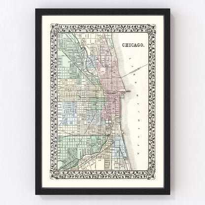Vintage map of Chicago, Illinois, 1874, digitally restored