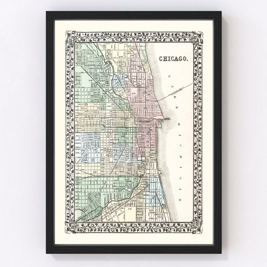 Vintage map of Chicago, Illinois, 1874, digitally restored