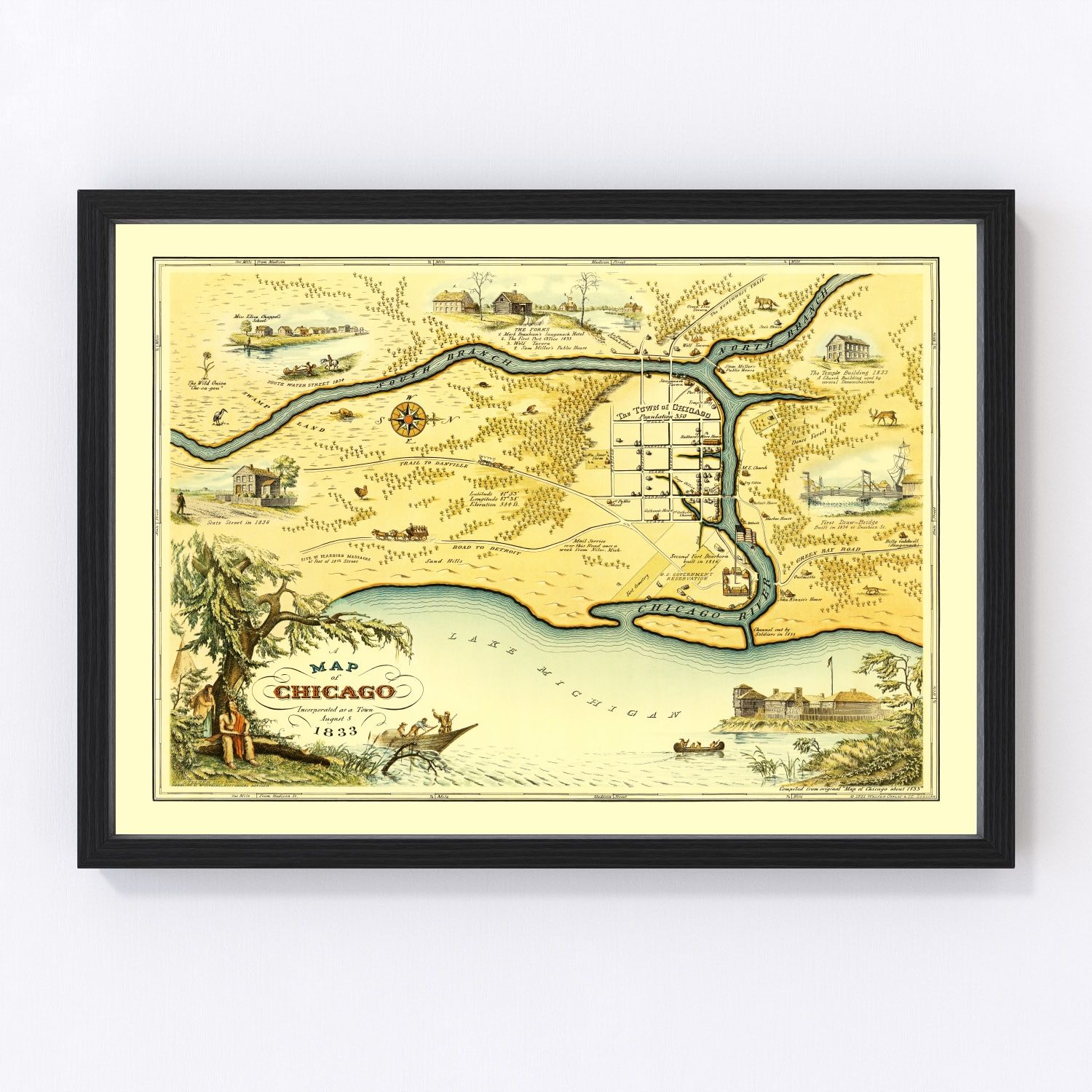 Vintage restored map of Chicago, Illinois, 1933, Cook County World's Fair era