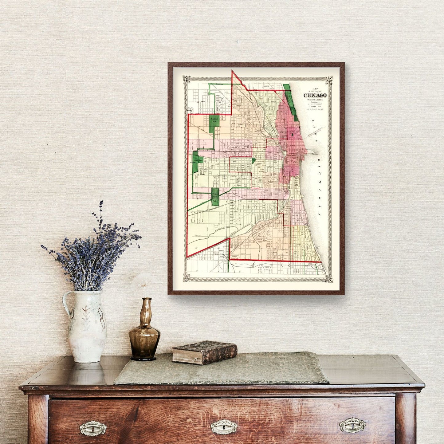 Vintage Map of Chicago, Illinois, 1872