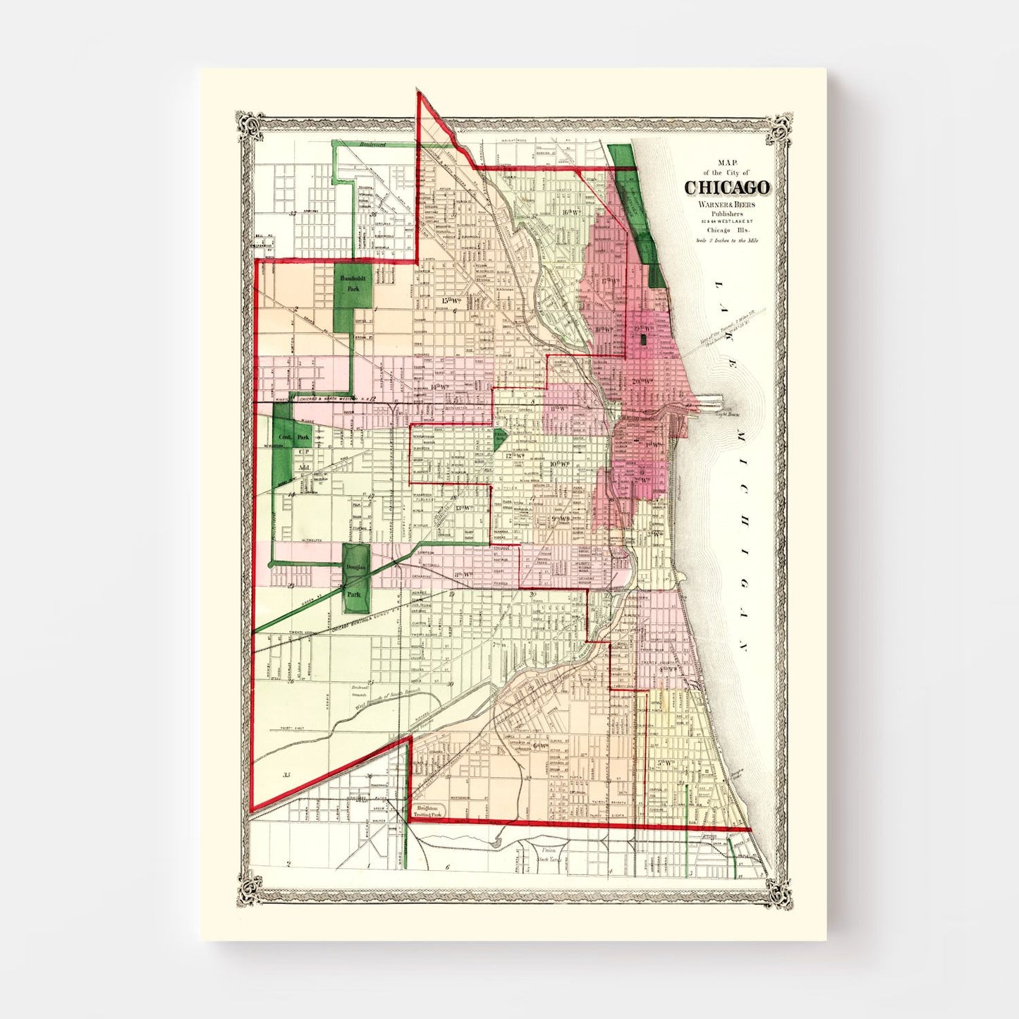 Vintage Map of Chicago, Illinois, 1872