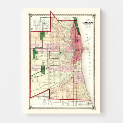 Vintage Map of Chicago, Illinois, 1872