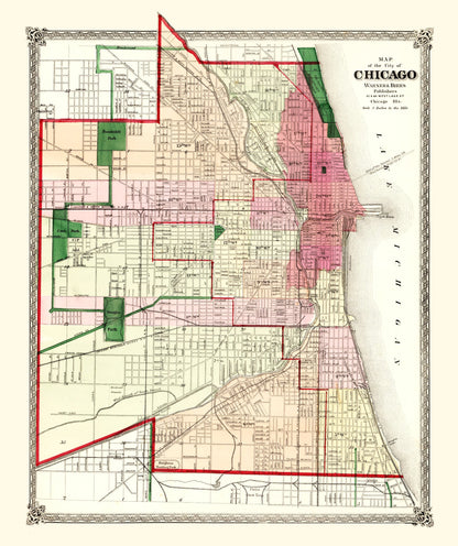 Vintage Map of Chicago, Illinois, 1872