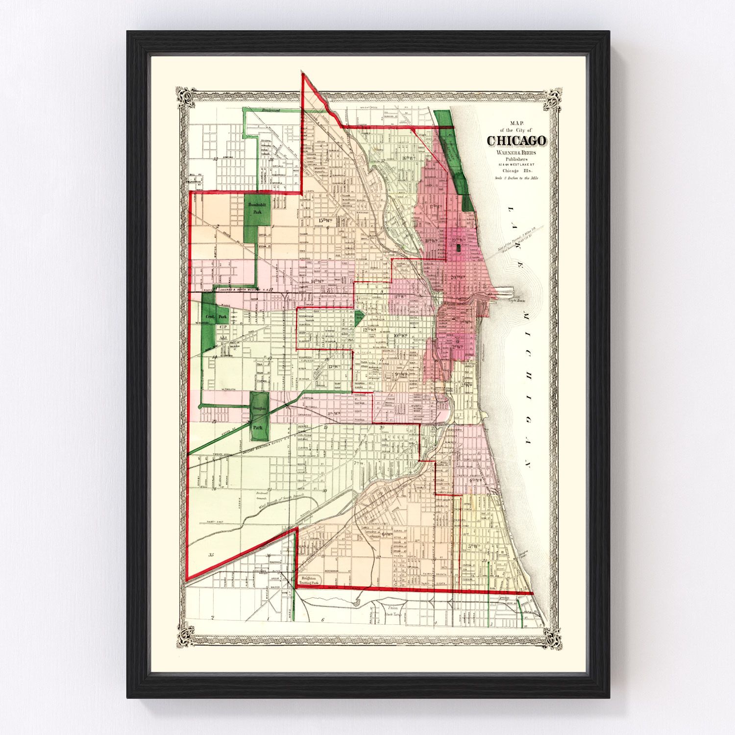 Vintage map of Chicago, Illinois, 1872, digitally restored