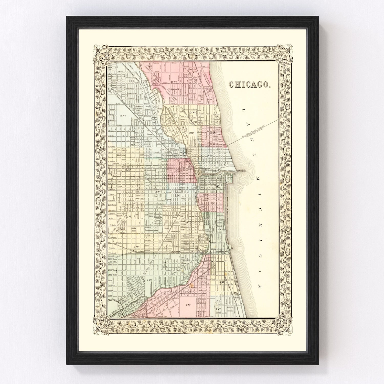 Vintage map of Chicago, Illinois, 1870, digitally restored