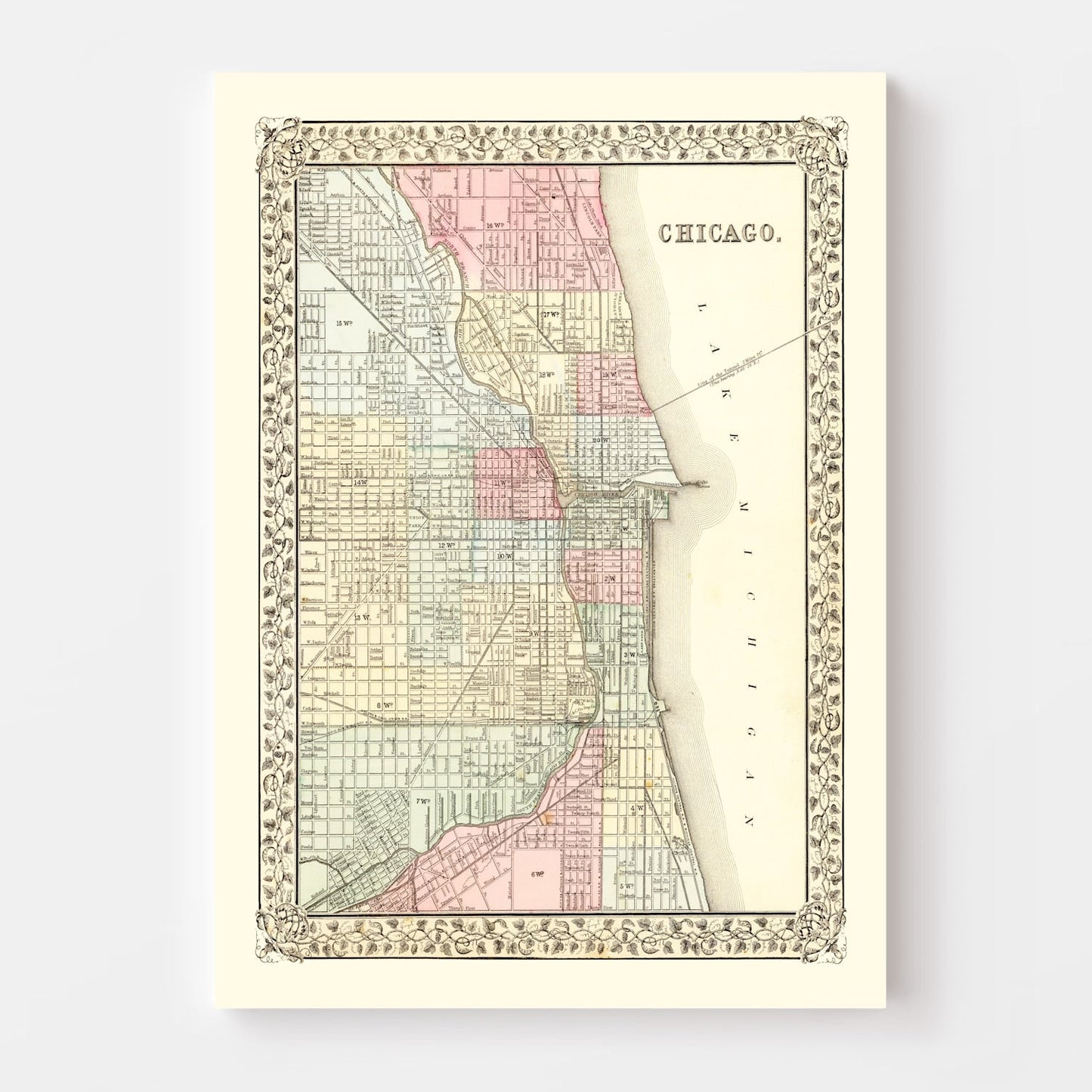 Vintage Map of Chicago, Illinois, 1870