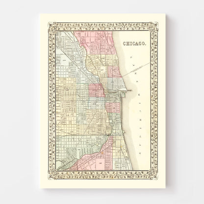 Vintage Map of Chicago, Illinois, 1870