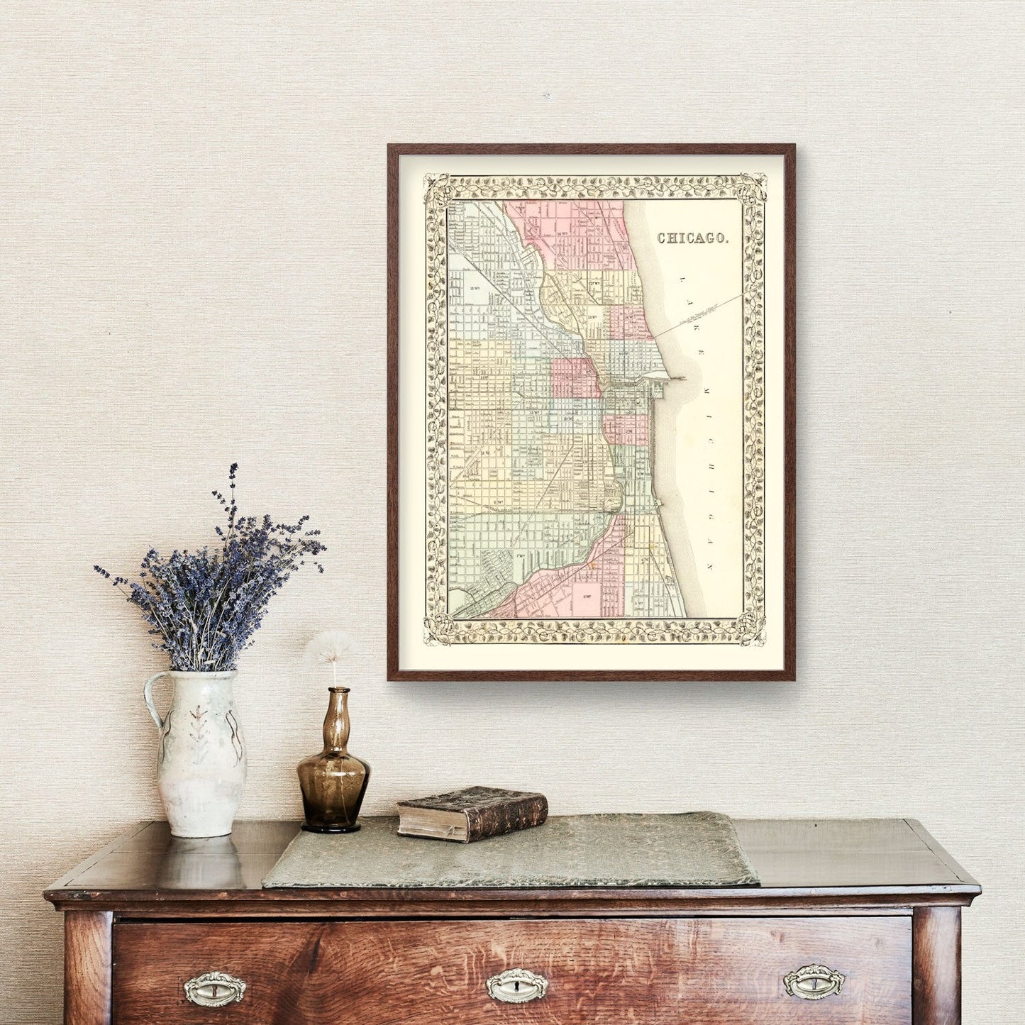 Vintage Map of Chicago, Illinois, 1870