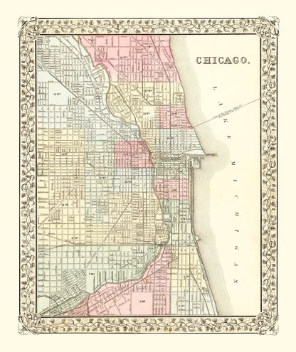 Vintage Map of Chicago, Illinois, 1870
