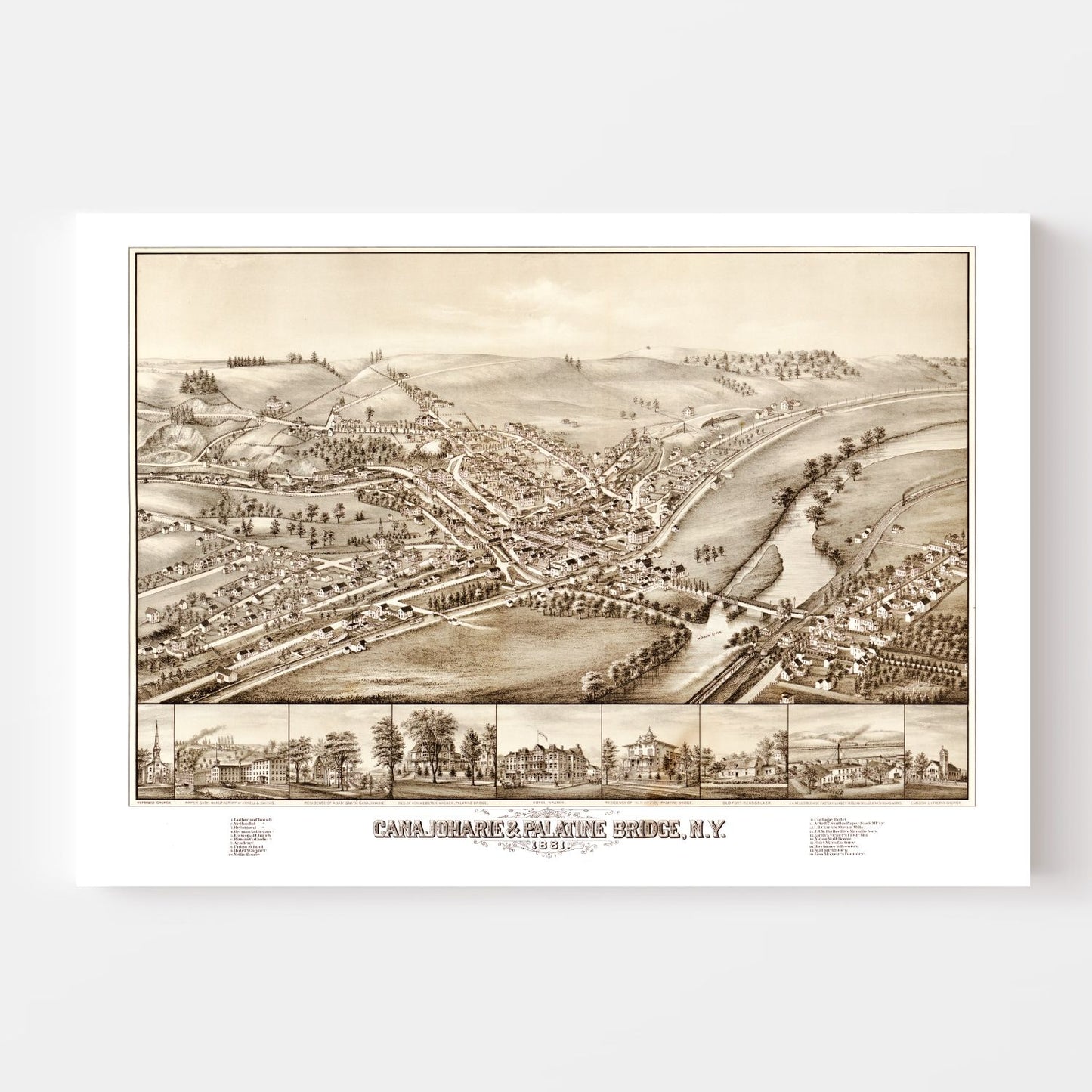 Vintage Map of Canajoharie and Palatine Bridge, New York, 1881