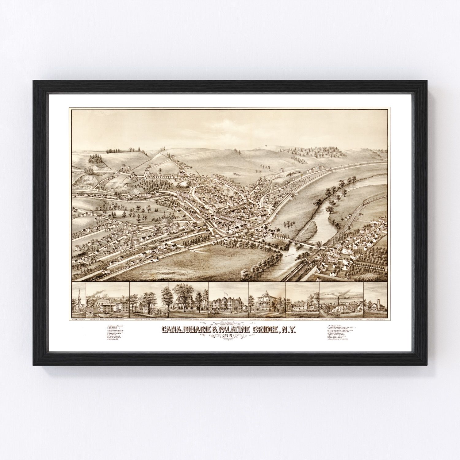 Vintage map of Canajoharie and Palatine Bridge, New York, 1881, digitally restored print