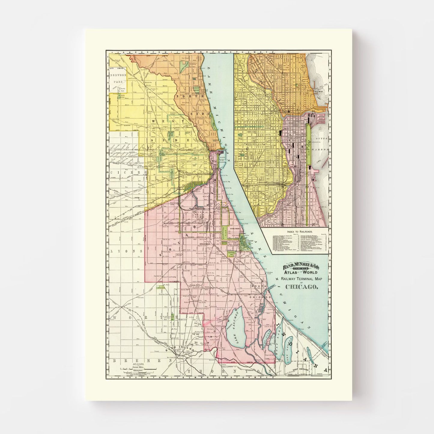 Vintage Chicago Railway Terminals Map, 1897