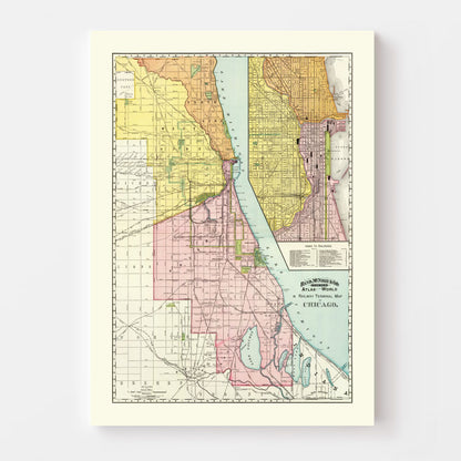 Vintage Chicago Railway Terminals Map, 1897