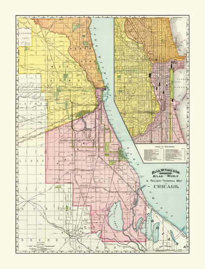 Vintage Chicago Railway Terminals Map, 1897
