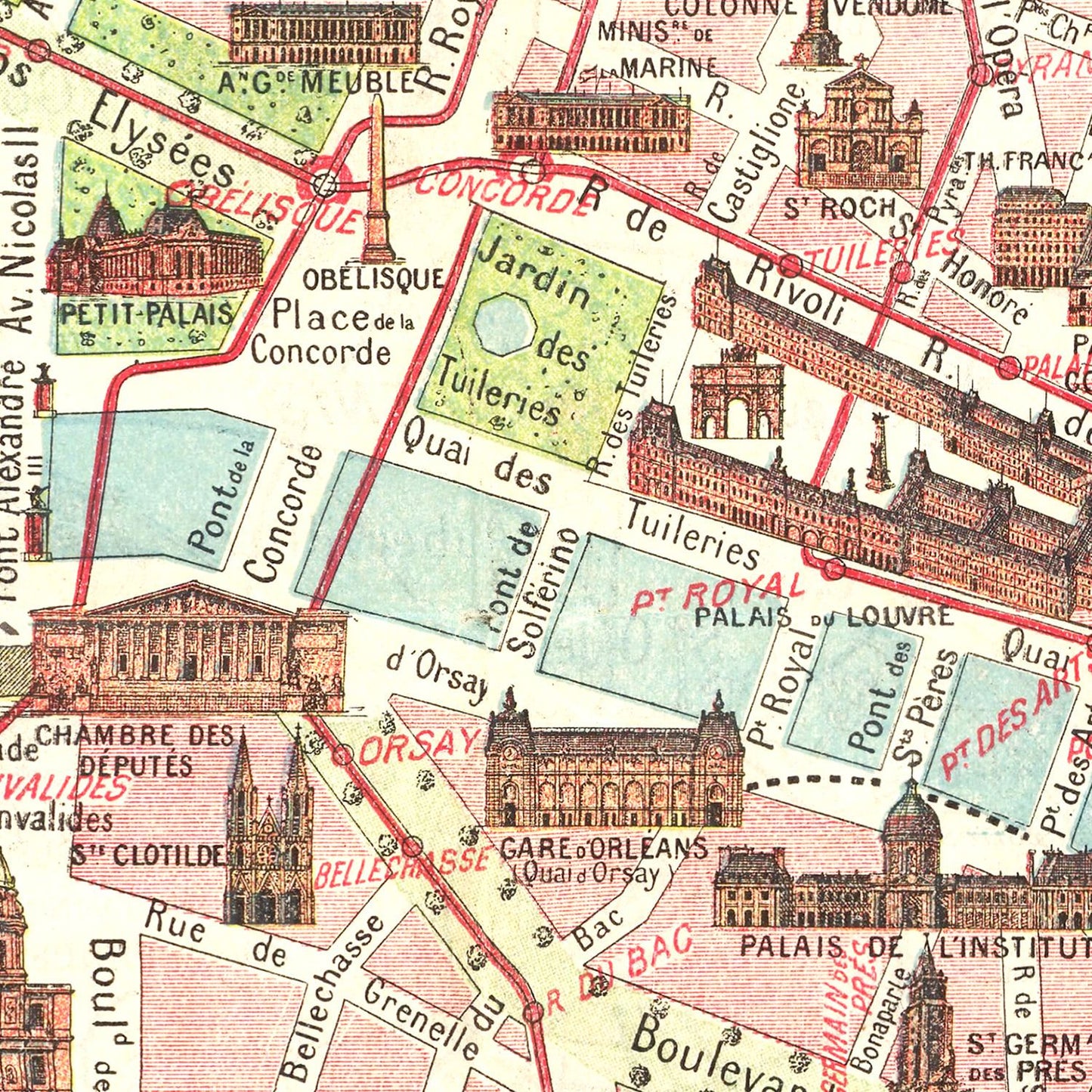 Vintage Map of Paris, France, 1911