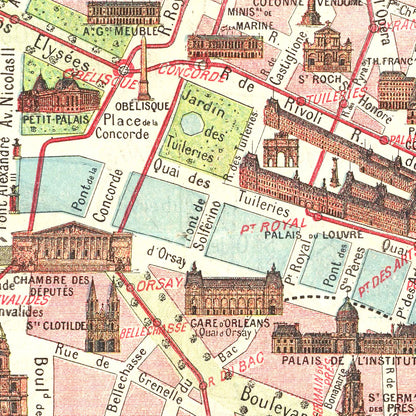 Vintage Map of Paris, France, 1911