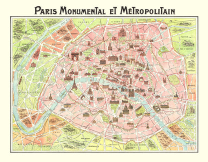 Vintage Map of Paris, France, 1911