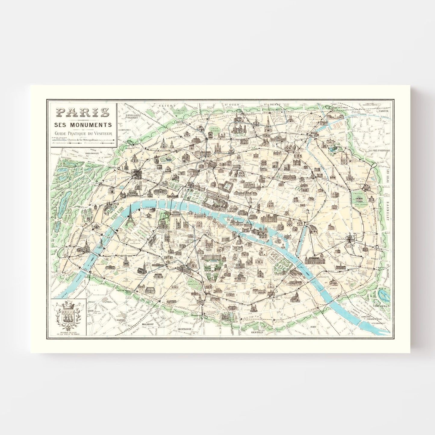 Vintage Map of Paris, France, 1905