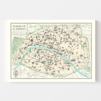 Vintage Map of Paris, France, 1905