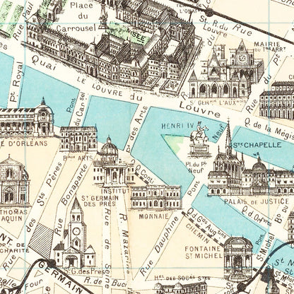 Vintage Map of Paris, France, 1905
