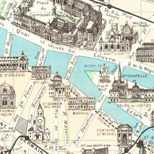 Vintage Map of Paris, France, 1905
