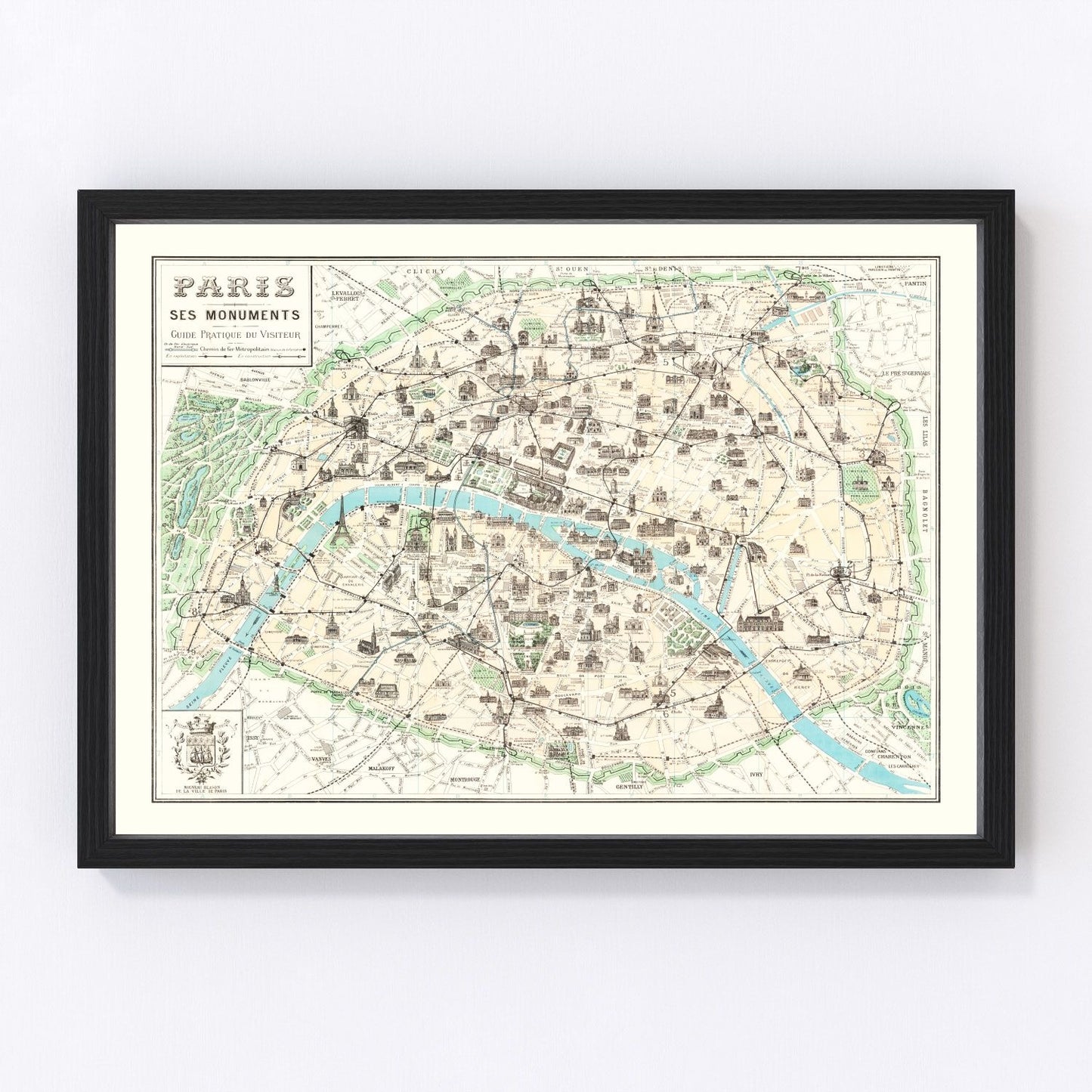 vintage map of Paris, France, 1905