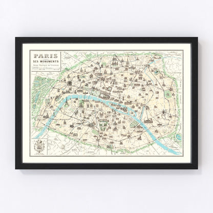 vintage map of Paris, France, 1905