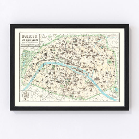vintage map of Paris, France, 1905